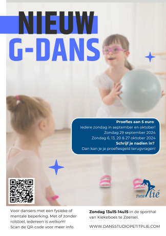 Flyer G-Dans met twee spelende kinderen op foto.